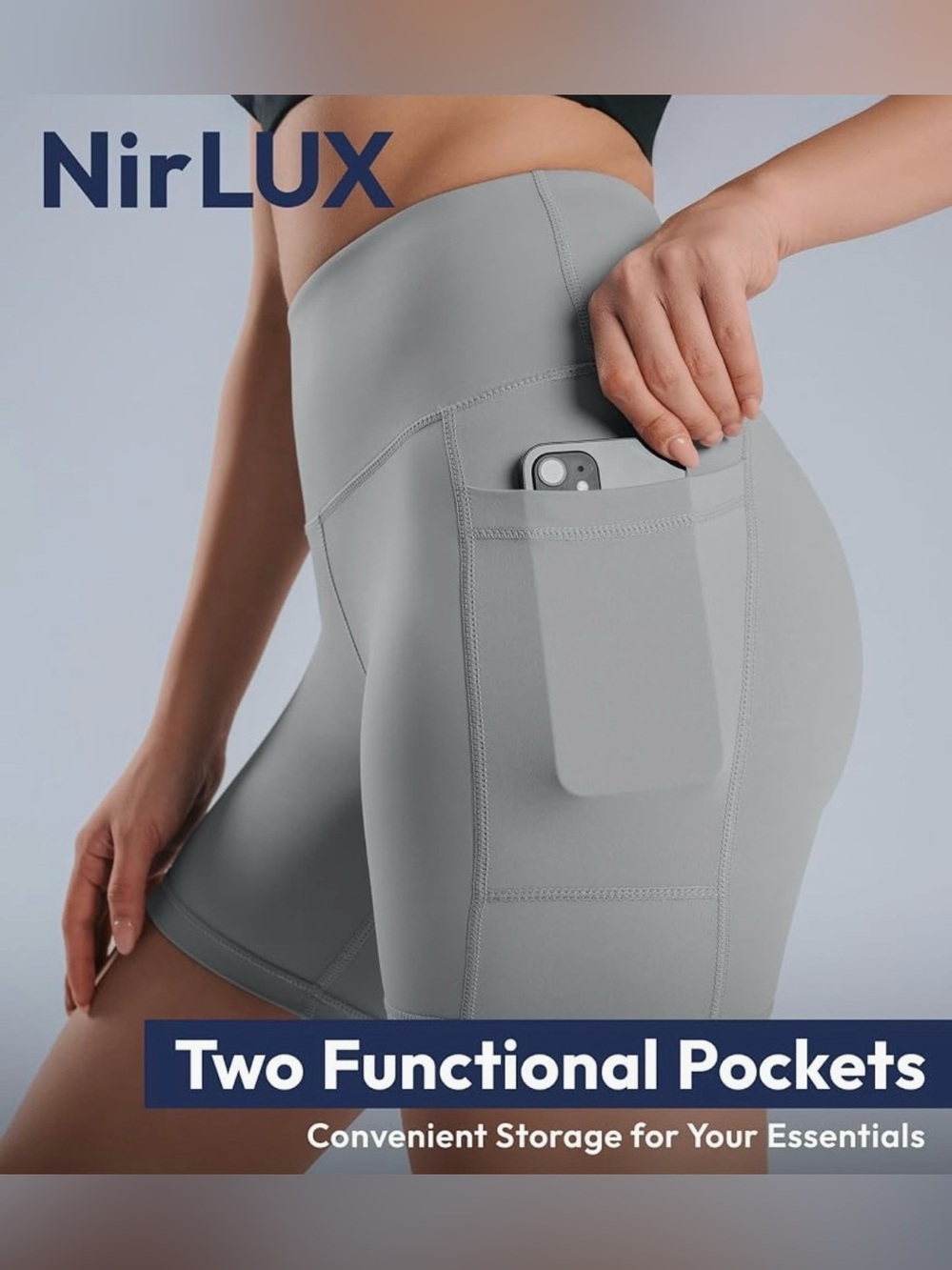 Nirlon High-Waist Bike Shorts with Side Pockets Light Gray Size: 4 NWT #Lux-E